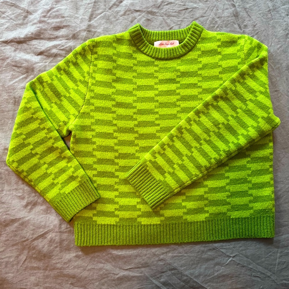 Lisa Says Gah Green Sweater College Crew - Vintage Rug Bocce Court M/L